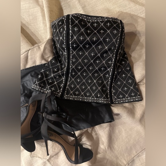 White House Black Market Crystal Embellished Bustier Size 12 Black Structured - Picture 2 of 5